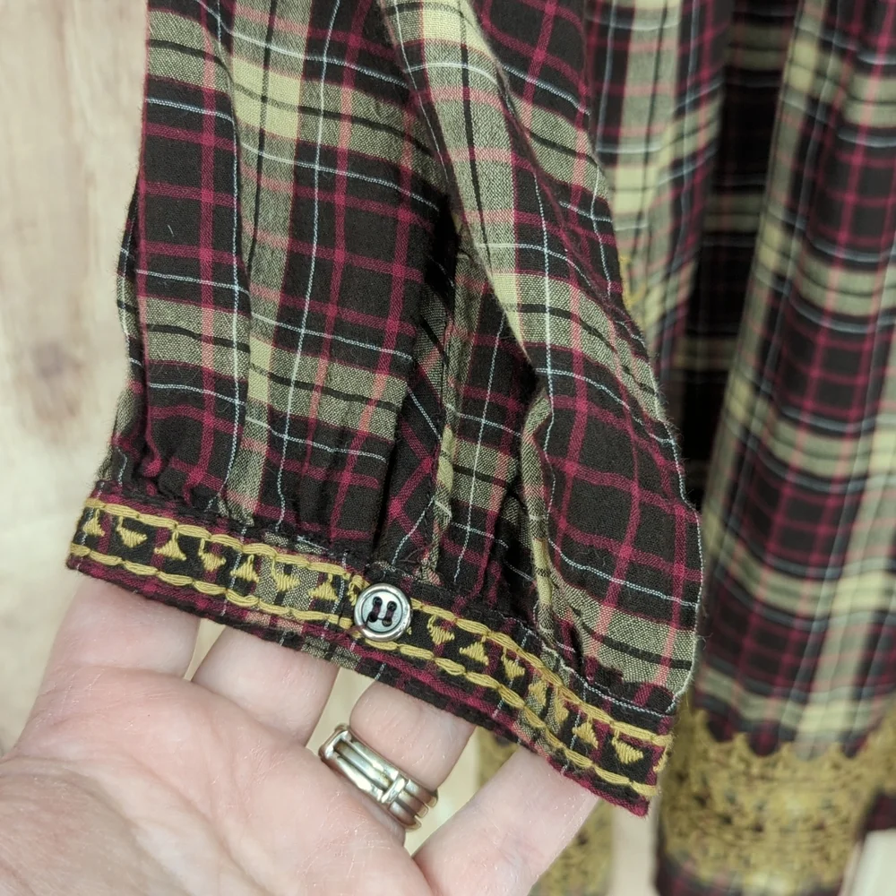 ZARA NWOT Brown Plaid Mini Dress With Pom Poms - Picture 9 of 10